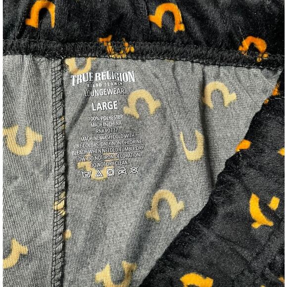 True Religion Men’s Large Lounge Pants Black Logo Print Drawstring Sleep Pants - Picture 8 of 9